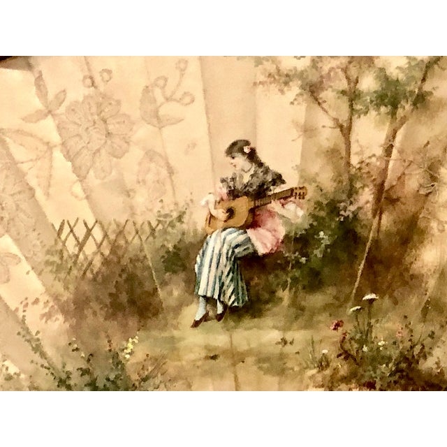 Traditional Antique Belle Époque Painted Silk and Mother-of-Pearl Framed Fan For Sale - Image 3 of 6