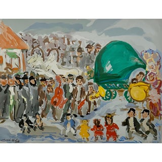 Mane Katz, Colorful Russian French Judaica Jewish Shtetl Wedding Lithograph Mourlot Paris, 1966 For Sale