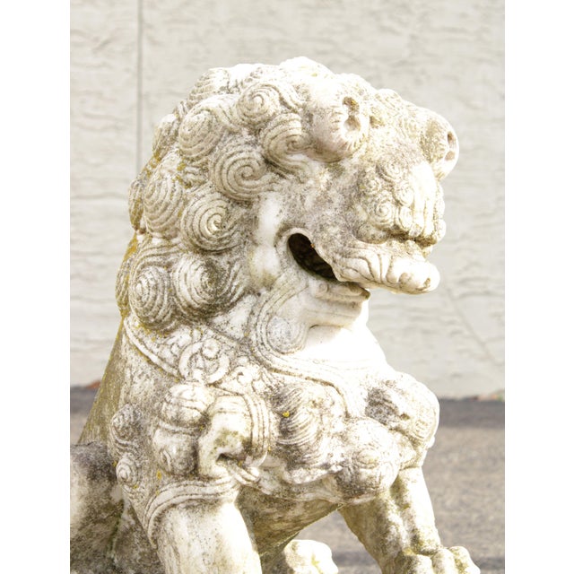 Early 20th Century Chinese Marble Foo Dog Guardian Statues A Pair