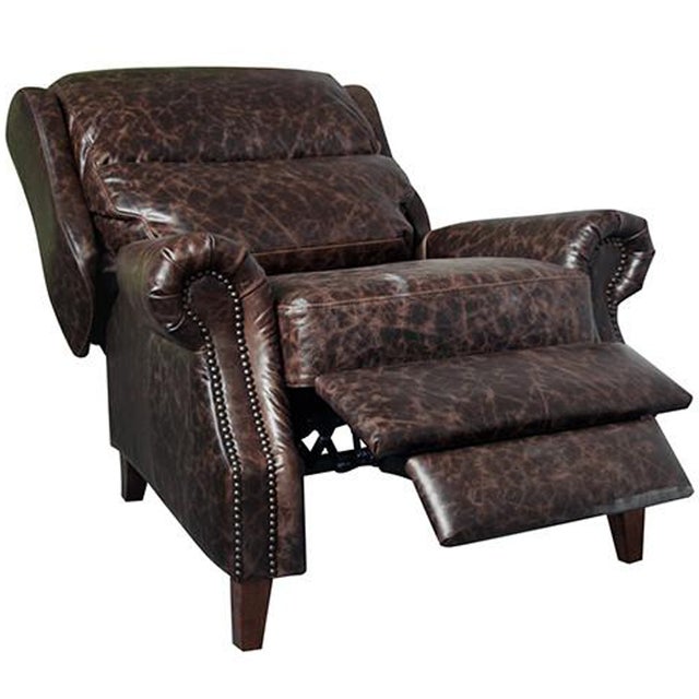 Animal Skin English Rolled Arm Recliner - Dark Brown Leather For Sale - Image 7 of 7