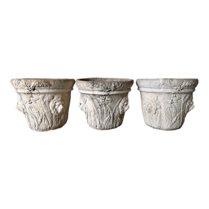 Vintage Palm Beach Neoclassical-Style Cement Planters With Lion Head Relief - Set of 3