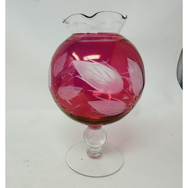 Set of 2 Grand 8" Princess House "Heritage" Cranberry Glass Rose Bowls - Circa 1974 For Sale - Image 4 of 11