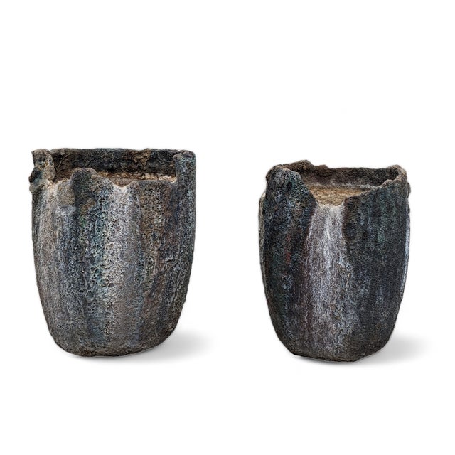 Pair of Vintage Patinated Industrial Crucible Planters, Rustic For Sale - Image 13 of 18