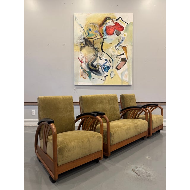 We have a stunning American Machine Age / Streamline Moderne lounge chairs & love seat circa 1935–1945. Now available!...