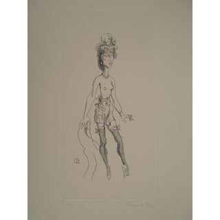 Charles Picart Le Doux, Half Nude Lady in Fishnet Stockings, Copper Engraving For Sale