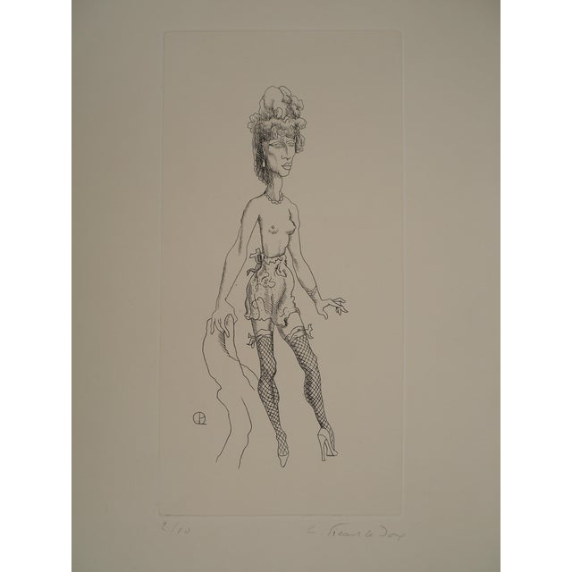 Charles Picart Le Doux, Half Nude Lady in Fishnet Stockings, Copper Engraving For Sale