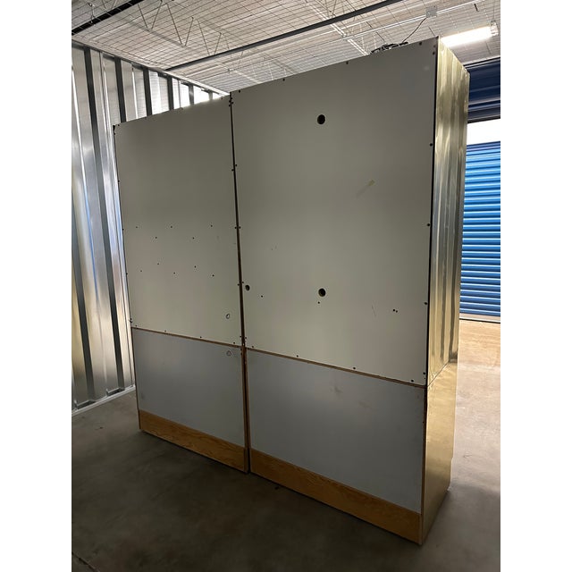 Navy Blue 1960s Pair of Navy Blue Glass and Brass Ello Wardrobe Cabinets For Sale - Image 8 of 12