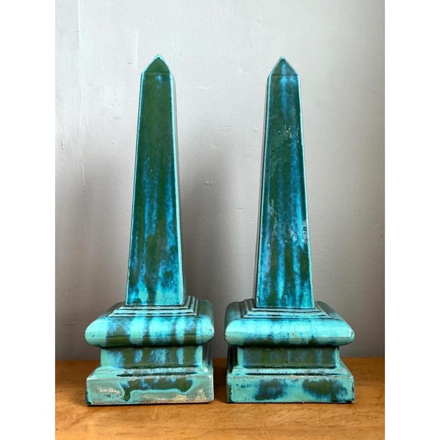 Late 20th Century Vintage Blue Glazed Ceramic Obelisks For Sale - Image 5 of 12