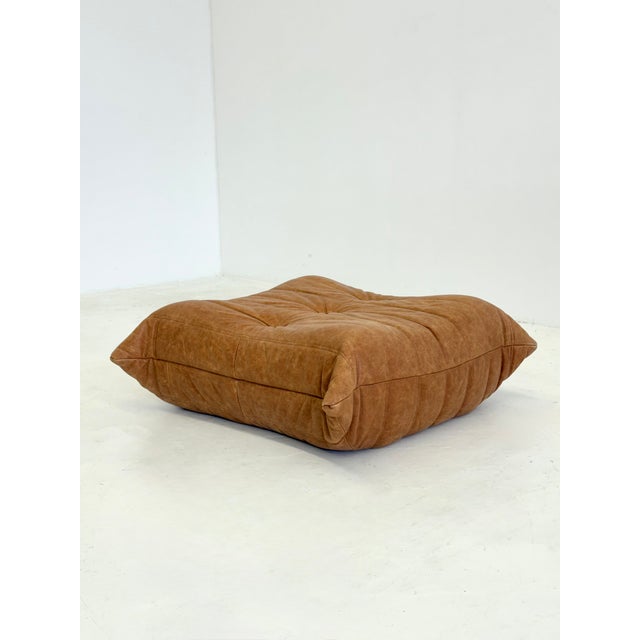 Animal Skin Togo Armchair with Ottoman in Cognac Leather by Michel Ducaroy for Ligne Roset, 2000s, Set of 2 For Sale - Image 7 of 14
