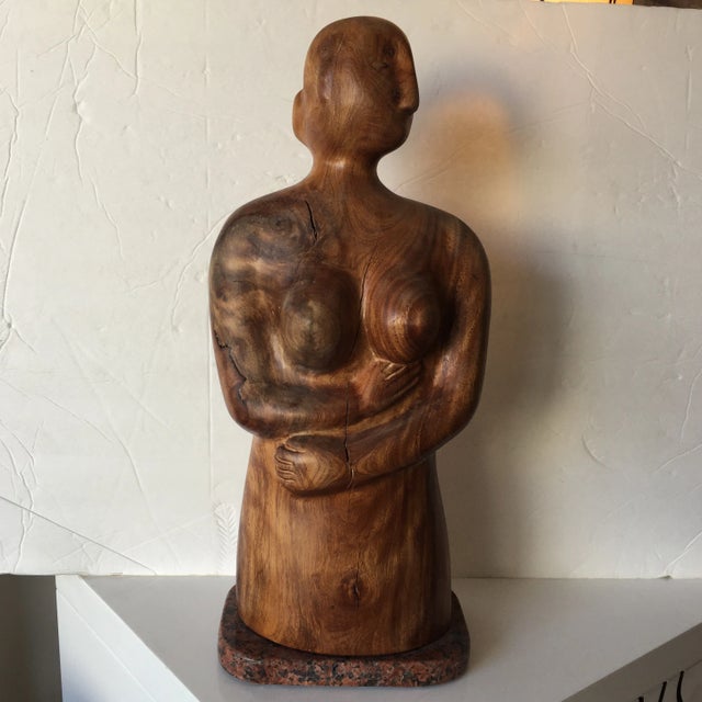 J. Terkiel Abstract Carved Wood Sculpture on Stone Base Signed and Dated For Sale - Image 9 of 9