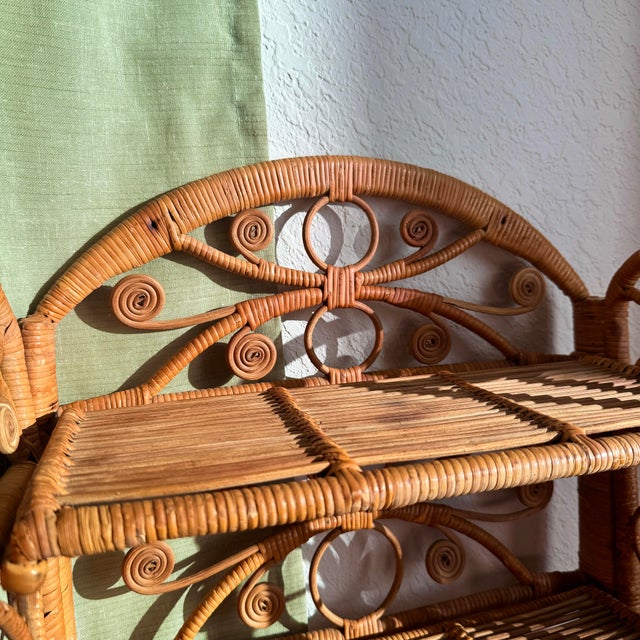 Vintage Boho Rattan Wicker 3 Tier Folding Wall Shelf For Sale In Tampa - Image 6 of 11