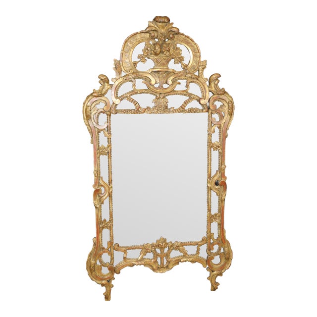 Exceptional Italian Rococo Style Carved Gilt Distressed Mirror For Sale