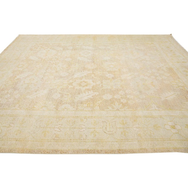 2020s 2020s Turkish Antique Style Oushak Wool Rug Beige Handmade With Allover Motif For Sale - Image 5 of 7