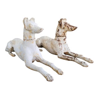 J. W. Fiske Antique Recumbent Cast Iron Greyhounds a Pair For Sale