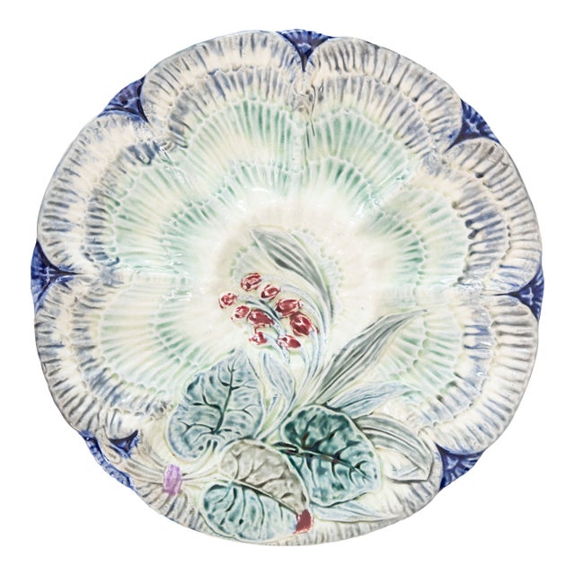 Antique Belgian Wasmuel Majolica Oyster Plate, Circa 1880 For Sale