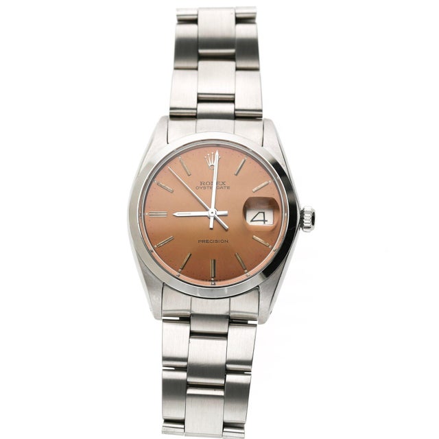 1960s Vintage Rolex Oysterdate Precision 6694 Champagne Brown Dial 34mm Watch For Sale - Image 5 of 10