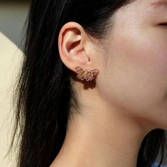 Not Yet Made - Made To Order Nina Zhou Butterfly Pink Sapphire Diamond Earrings in 14k Gold - a Pair For Sale - Image 5 of 6