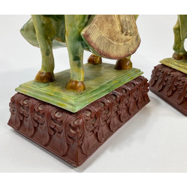 Green Vintage Chinoiserie Style Decorative Imperial Tang Dynasty Horses, a Pair For Sale - Image 8 of 8