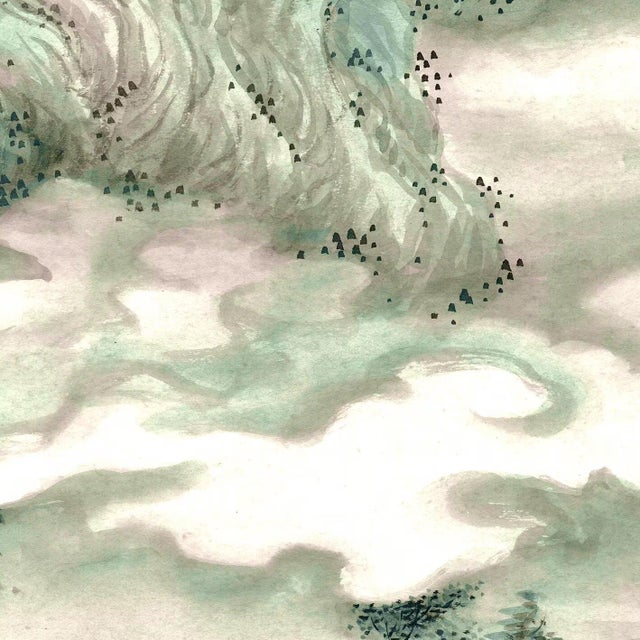 Not Yet Made - Made To Order 36" * H100"/Panel* 5ps, Chinese Traditional Green Landscape Gongbi Painting Wallpaper, 5 Panels For Sale - Image 5 of 8