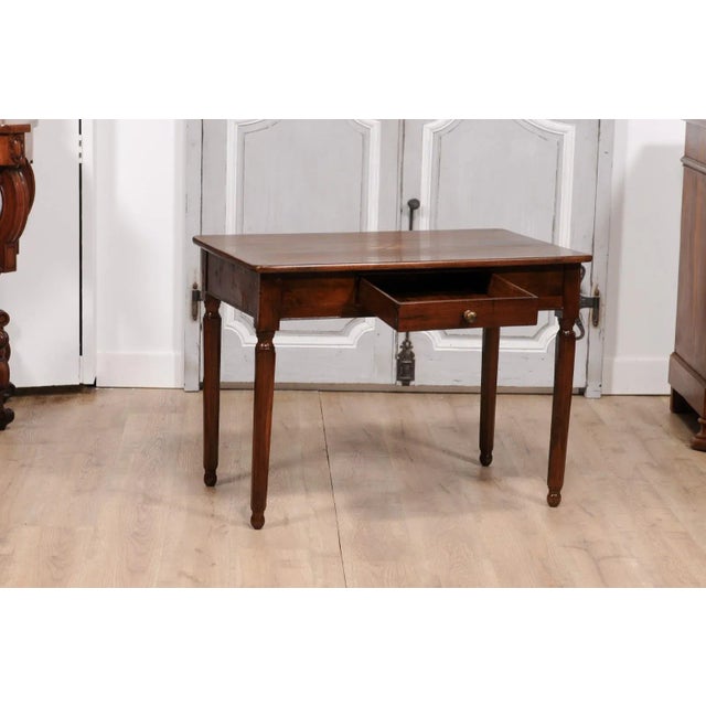 Italian 1890s Walnut Side Table with Elm Marquetry Star, Drawer and Turned Legs For Sale In Atlanta - Image 6 of 12