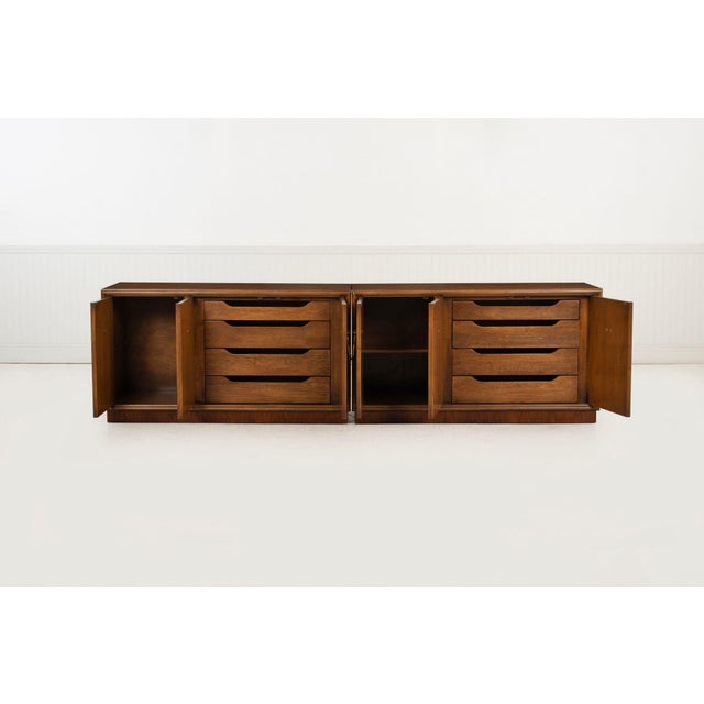 1960s Benard Rhone for Mastercraft Cabinets, Burled Elm With Brass Knocker Pulls 1965 For Sale - Image 5 of 11