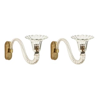 1950s Murano Glass and Brass Flower Sconces from Barovier - Set of 2 For Sale
