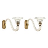 Large Murano Glass and Brass Flower Sconces from Barovier, Italy, 1950s, Set of 2 For Sale