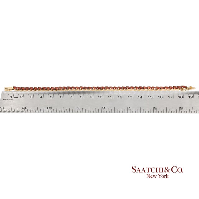 Vintage 14k 585 Solid Yellow Gold Red Garnet Marquise Cut Tennis Bracelet For Sale - Image 12 of 13