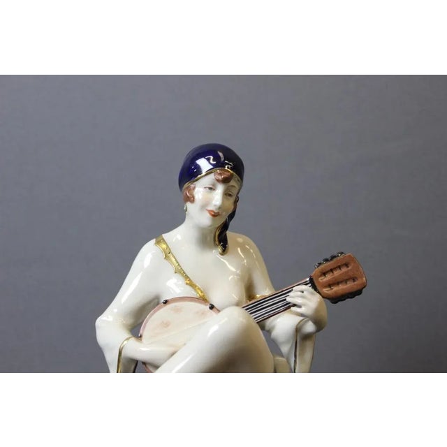 Art Deco Mandolin Player in Porcelain from Royal Dux, 1930s For Sale - Image 9 of 11