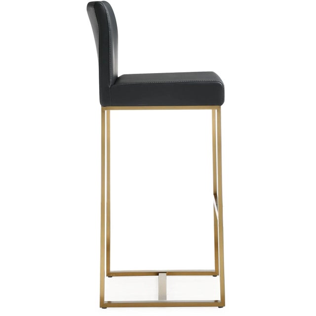 Transitional Denmark Black Vegan Leather & Gold Steel Bar Stools - Set of 2 For Sale - Image 3 of 12