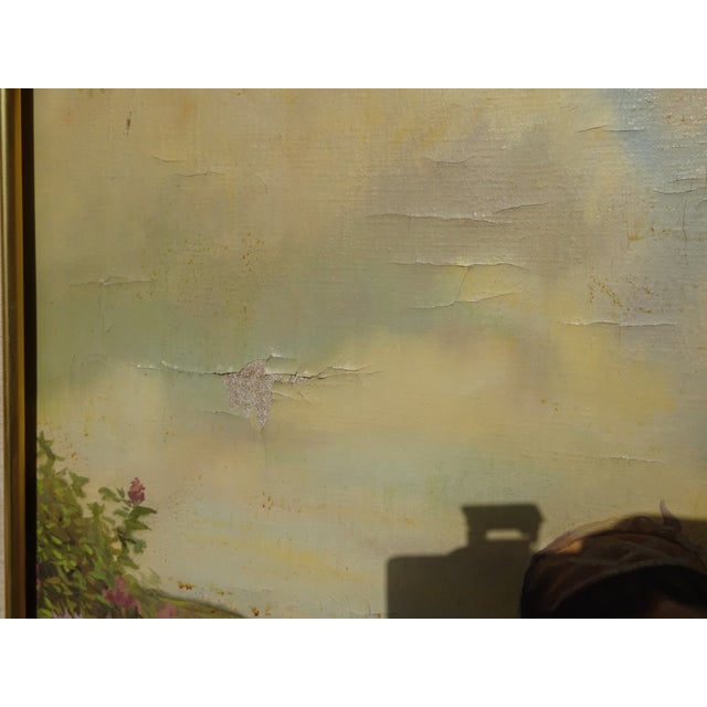 Antique French Gold Oil Painting Picture Women in Field of Flowers Ridgeway Knight For Sale - Image 10 of 12