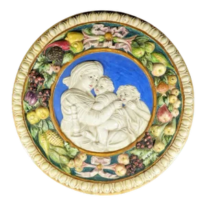 Large Vintage Round Italian Pottery Madonna and Child Plaque