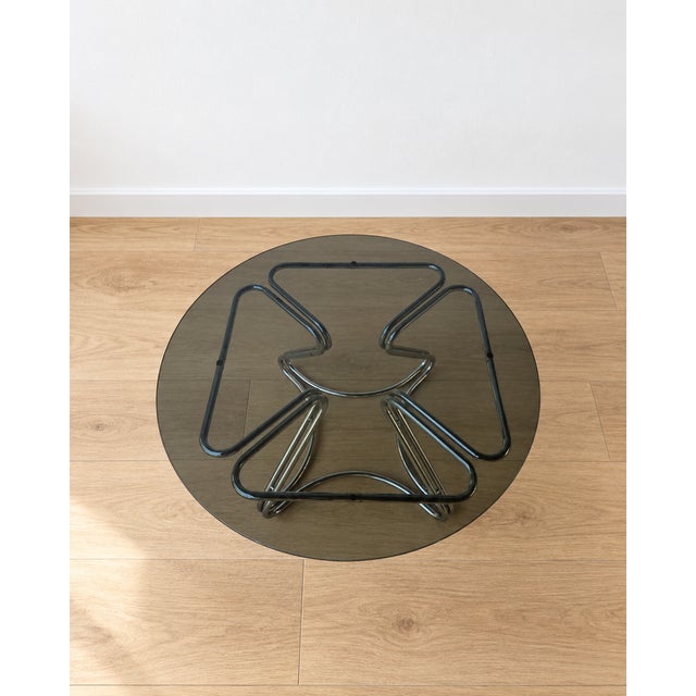 Bauhaus Vintage Bauhaus Space Age Coffee Table in Smoked Glass and Chrome, 1970s For Sale - Image 3 of 9