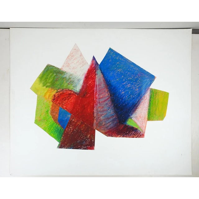 Late 20th century mixed media abstract collage. Oil pastel painted elements mounted on white poster board backing....