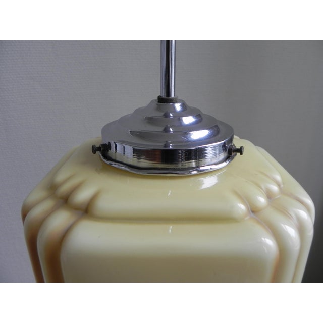 Art Deco Hanging Lamp with Cube Shaped Beige Globe, 1930s For Sale - Image 4 of 11