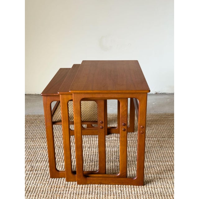 Brown Teak Nest of Tables with Rattan Shelf by Johannes Andersen for Silkeborg, 1960s, Set of 3 For Sale - Image 8 of 17