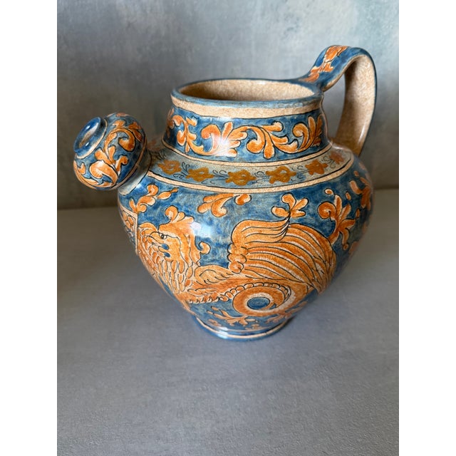 Ceramic Early 20th Century Biagioli Gubbio Italian Lustre Maiolica Jug Featuring a Griffin For Sale - Image 7 of 7