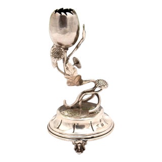 Embossed Silver Toothpick Holder with Chalice For Sale