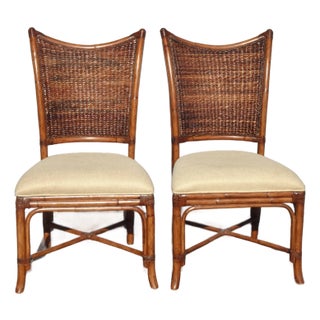 Pair of Lexington Tommy Bahama Bamboo Rattan Side Chairs For Sale