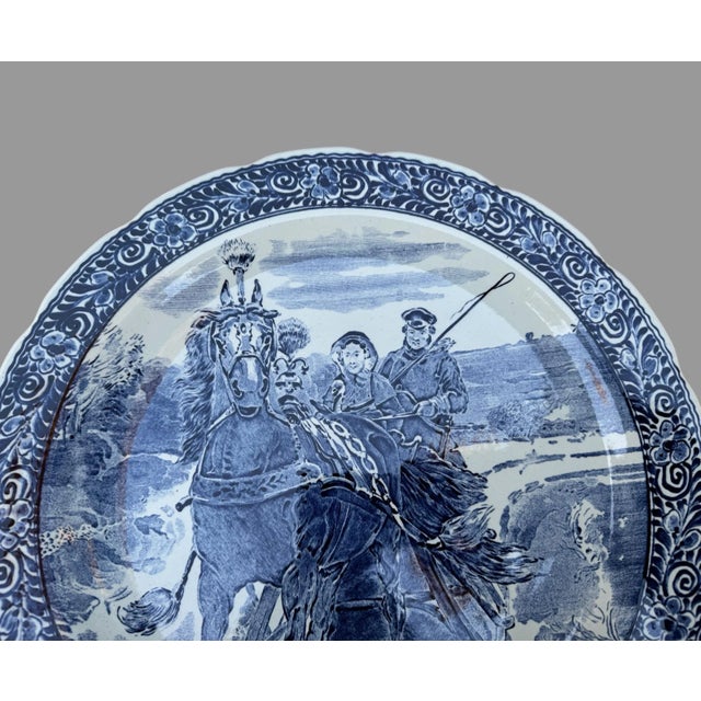 Ceramic Vintage Boch Belgium Blue & White Decorated Scenic 15.5” Charger Horse Carriage For Sale - Image 7 of 9