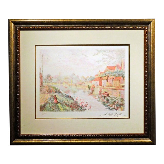 Pissarro, Claude "Auxerre Cathedral River Banks"H.Signed Artwork Custom Framed For Sale