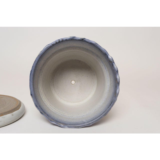 Blue Vintage Periwinkle Incised Studio Ceramic Planter With Saucer by Deanna Nichols For Sale - Image 8 of 18