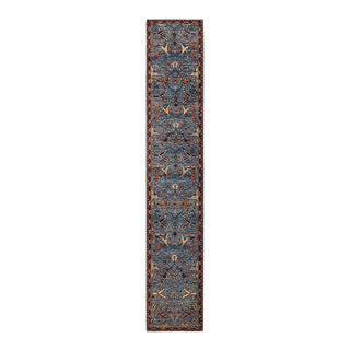 Serapi, One-of-a-Kind Hand-Knotted Runner Rug - Light Blue, 2' 7" x 14' 9" For Sale
