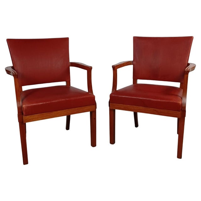 Restored Barcelona or The Red Chairs by Rud Rasmussen for Kaare Klint, 1935, Set of 2 For Sale - Image 15 of 15