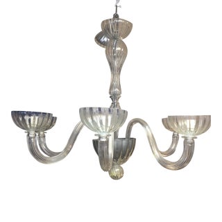 Hand Blown Ribbed Murano Glass Chandelier For Sale