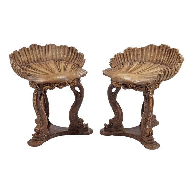 Mid 20th Century Venetian Style Parcel-Gilt Shell Form Carved-Wood Grotto Chairs For Sale