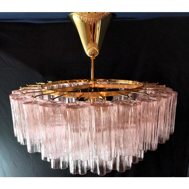 Metal Art Deco Pink Murano Glass Chandelier in the style of Barovier, Venice, Italy, 1982 For Sale - Image 7 of 11