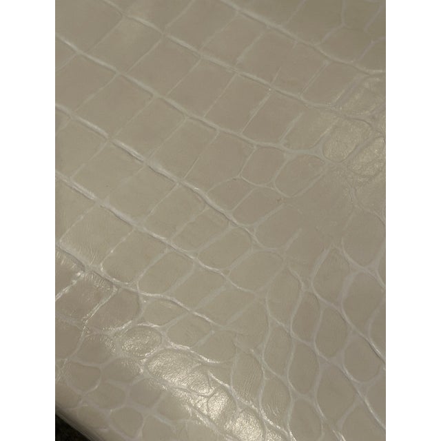 Mid-Century Modern Faux Crocodile Upholstered Bench With Faux Horn & Lucite Base For Sale - Image 3 of 11