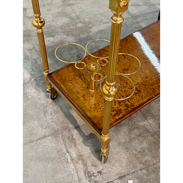 Italian Burl Wood and Brass Bar Cart, 1950s For Sale - Image 11 of 15