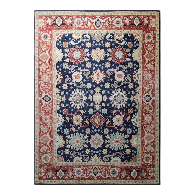 8x10 Blue Hand-Knotted Wool Floral Constellations Classic Traditional Carpet Rug For Sale
